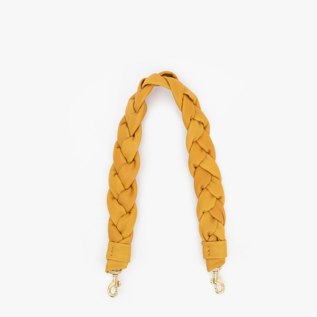Clare V. yellow leather braided purse strap, front view