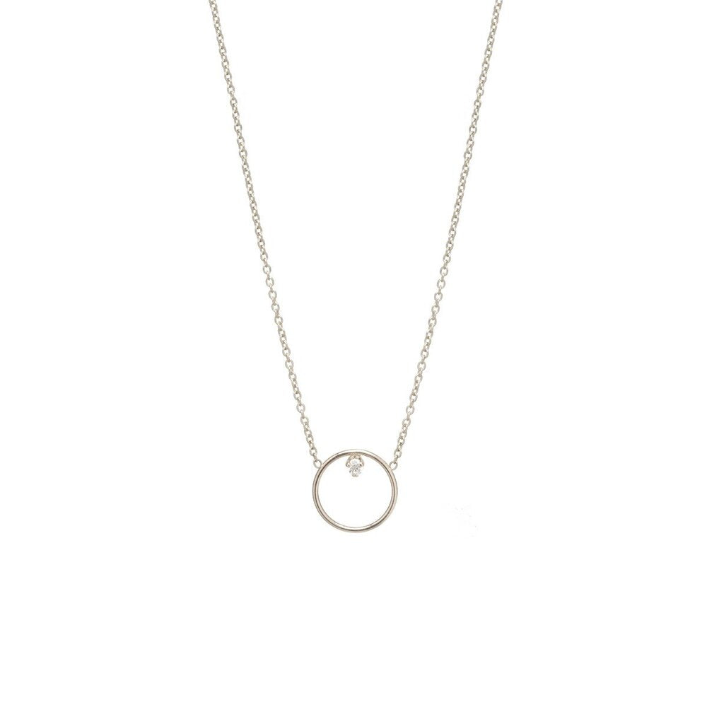 Zoe Chicco white gold circle necklace with diamond, front view