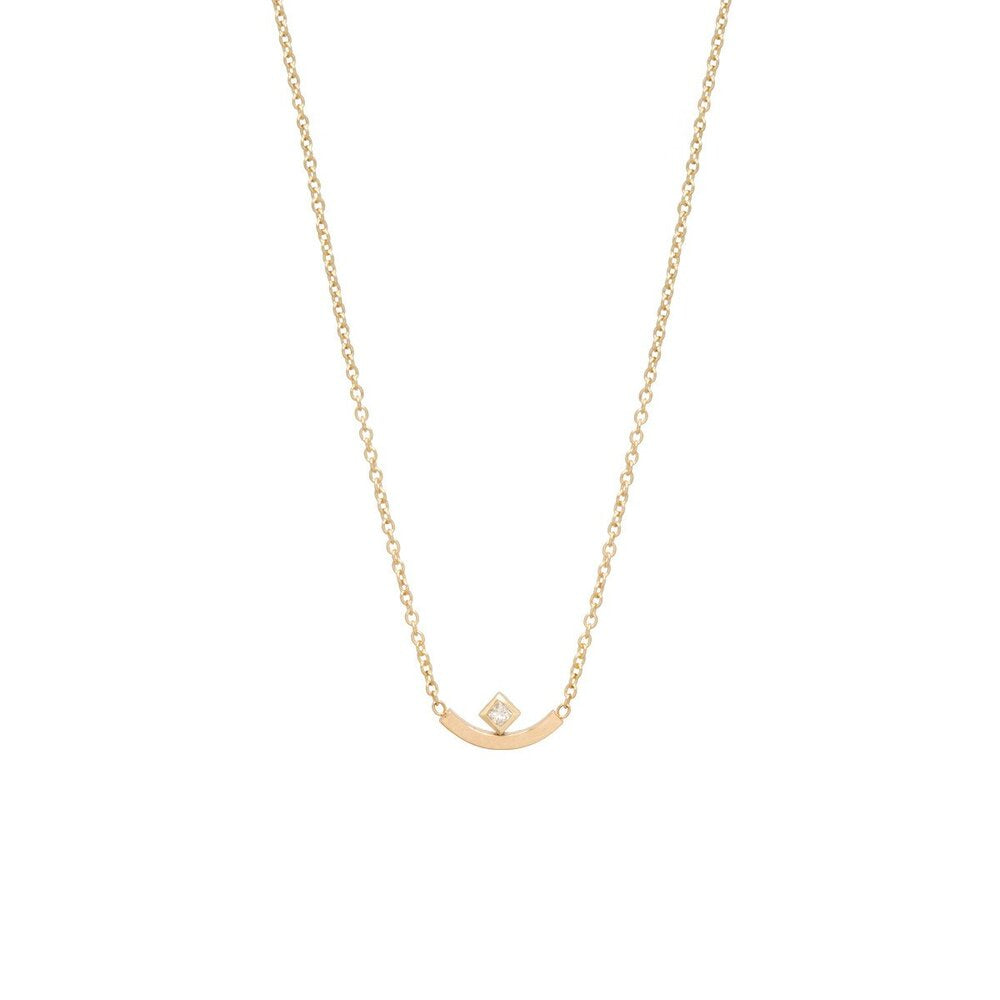 Zoe Chicco gold bar necklace with diamond, front view