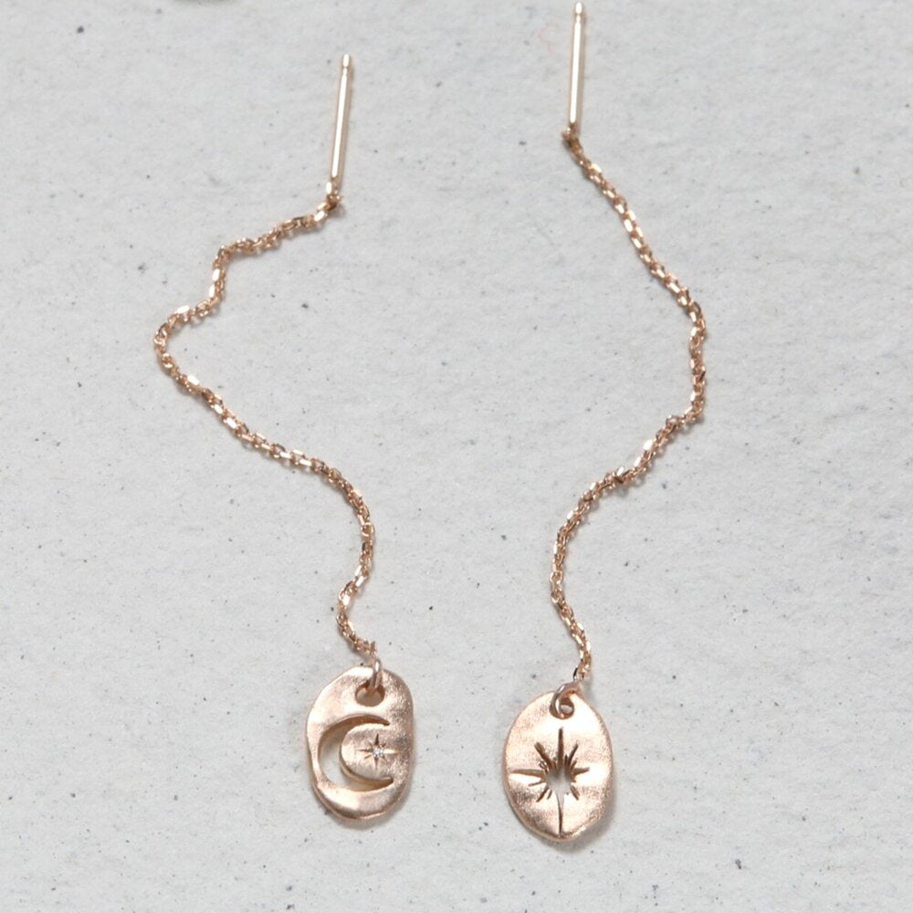 Sirciam rose gold star cutout pendant earring, front view