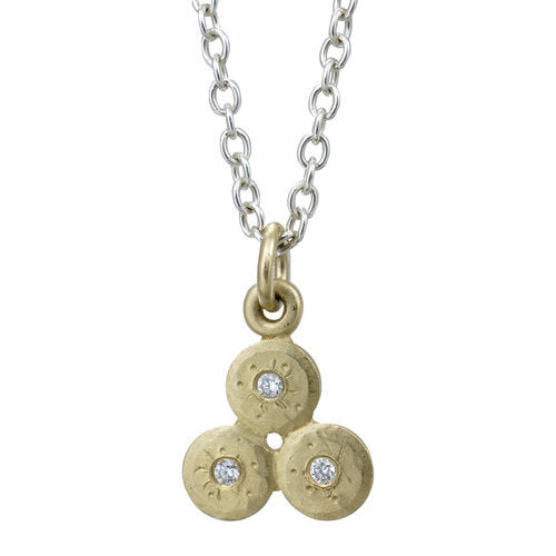 Sarah Swell gold disc necklace with 3 diamonds, front view