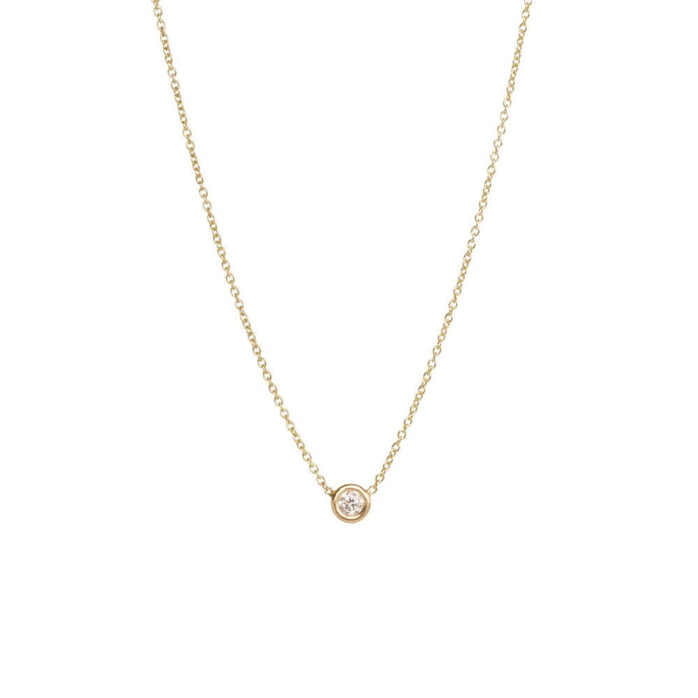Zoe Chicco gold necklace with diamond pendant, front view