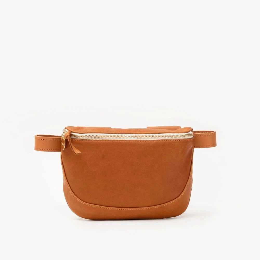 Clare V. brown leather fanny pack, front view