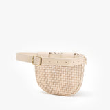 Clare V. cream and red woven leather fanny pack, back view