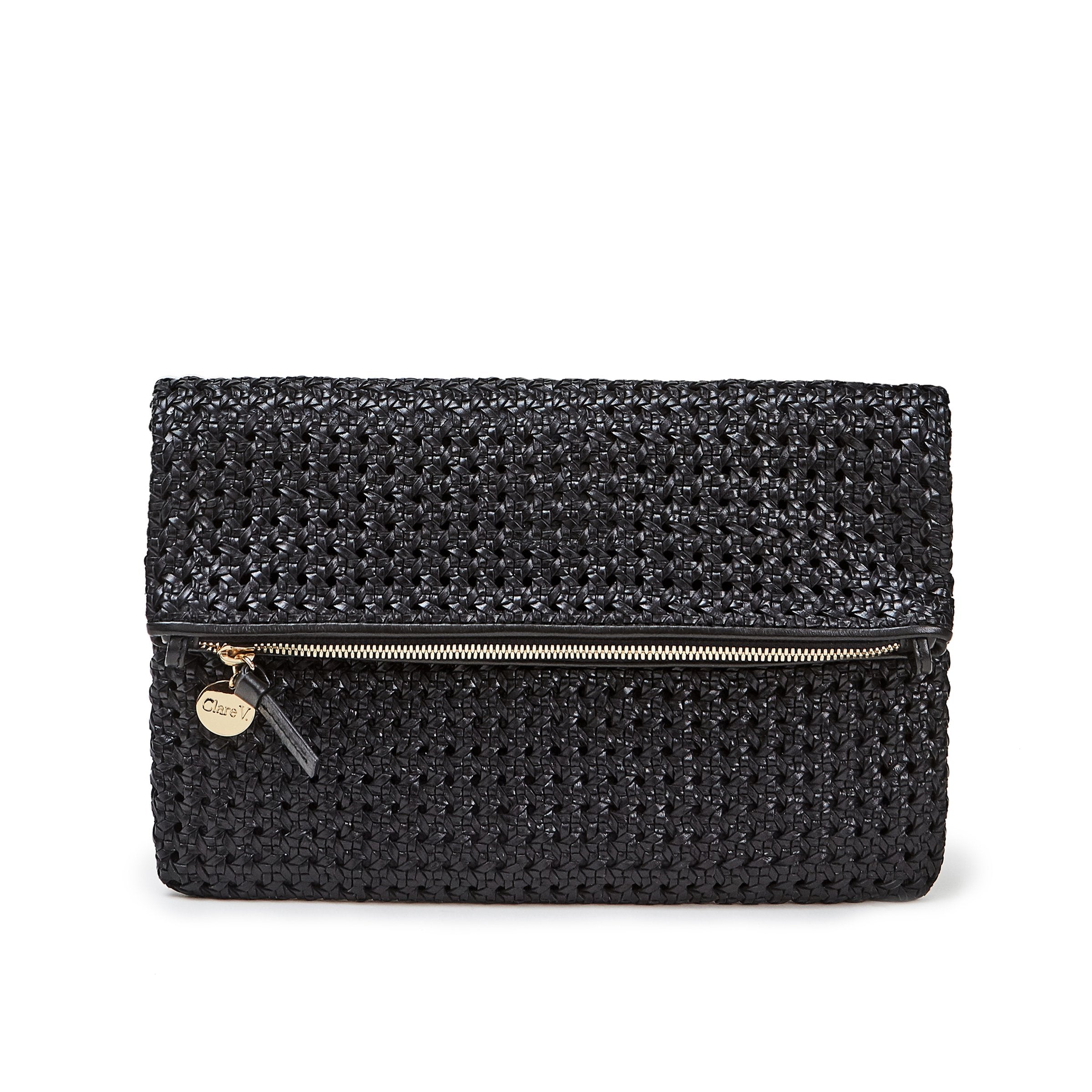 Clare V. Rattan Foldover Clutch w/ Tabs in Cream - Bliss Boutiques