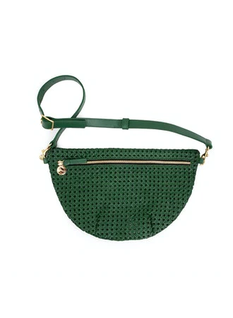Clare V. Green leather woven fanny pack, front view