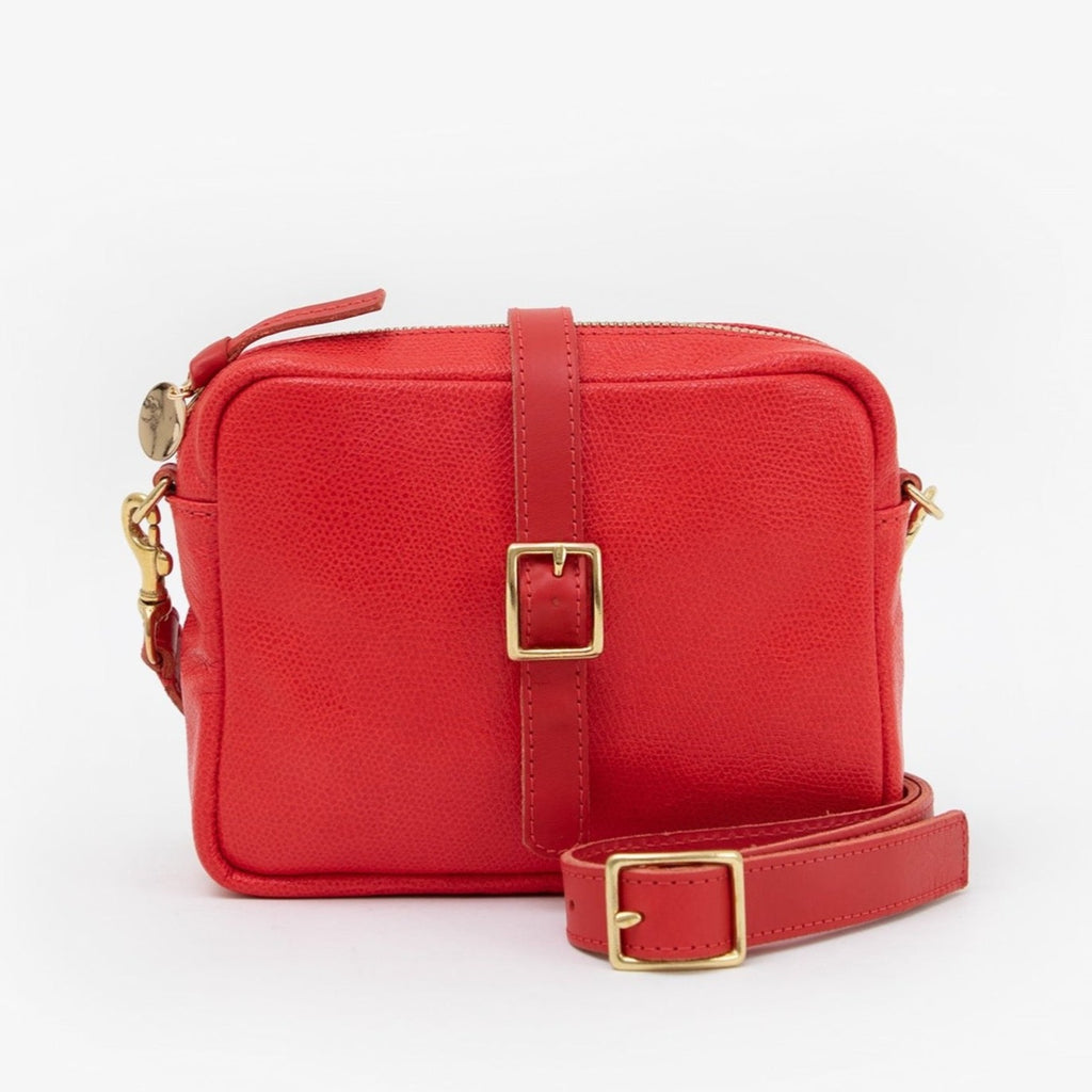 Clare V. red leather bag, front view