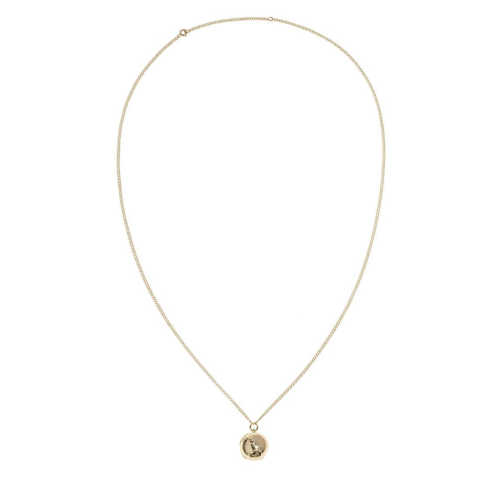 Zahava gold necklace with globe pendant, top view