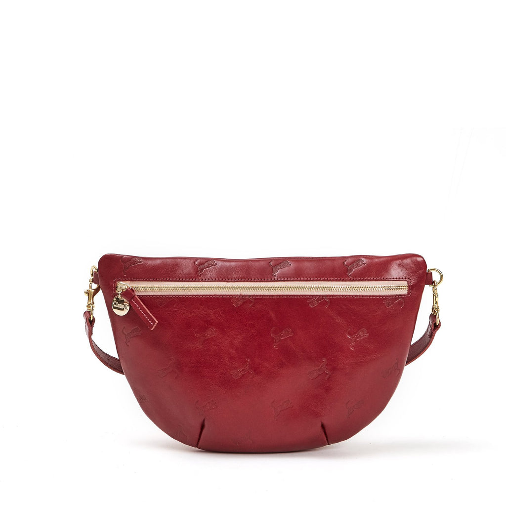 Clare V. red leather fanny pack, front view