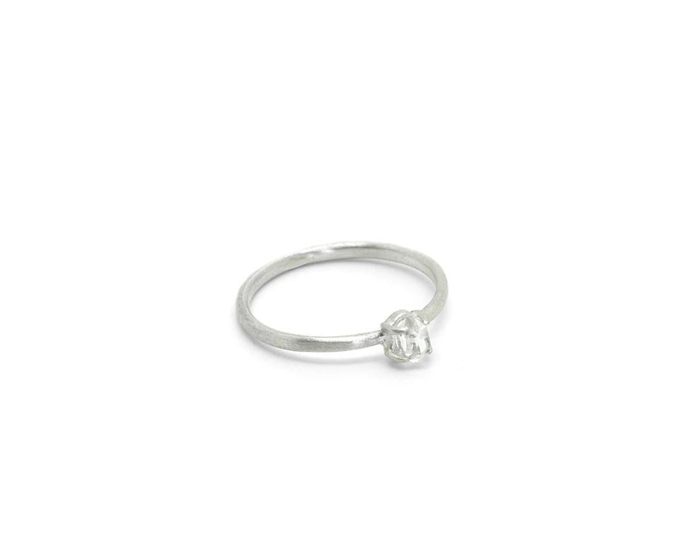 Hannah Blount silver ring with herkimer diamond, front view