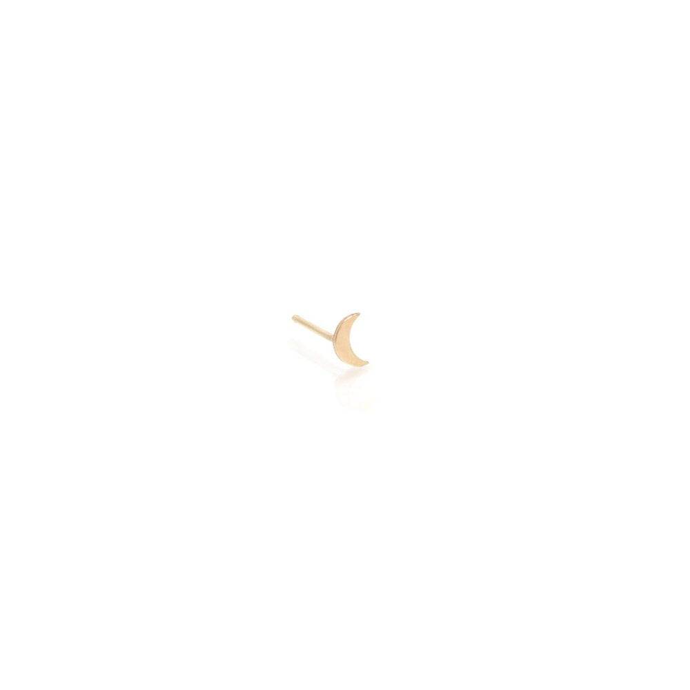 Zoe Chicco gold crescent moon stud earring, angled front view