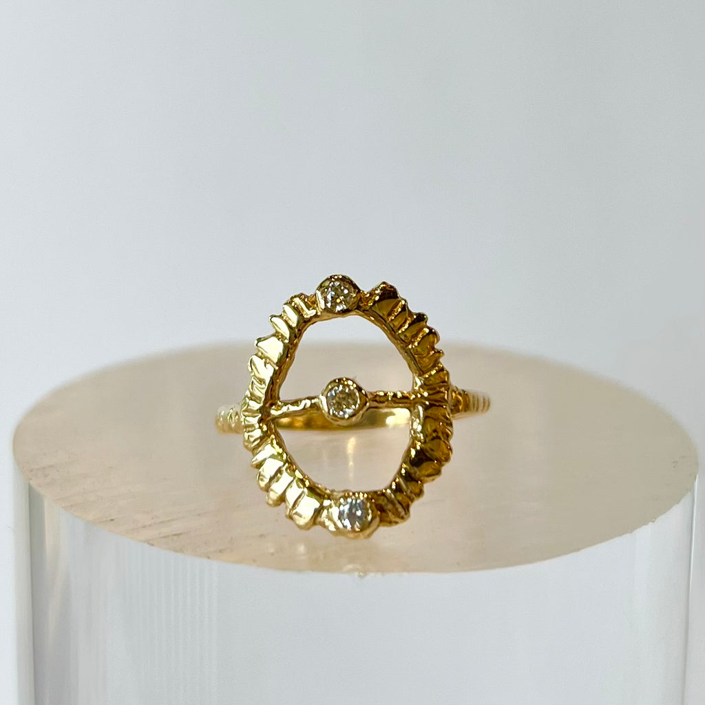 Communion by Joy open frame gold ring with diamonds, front view