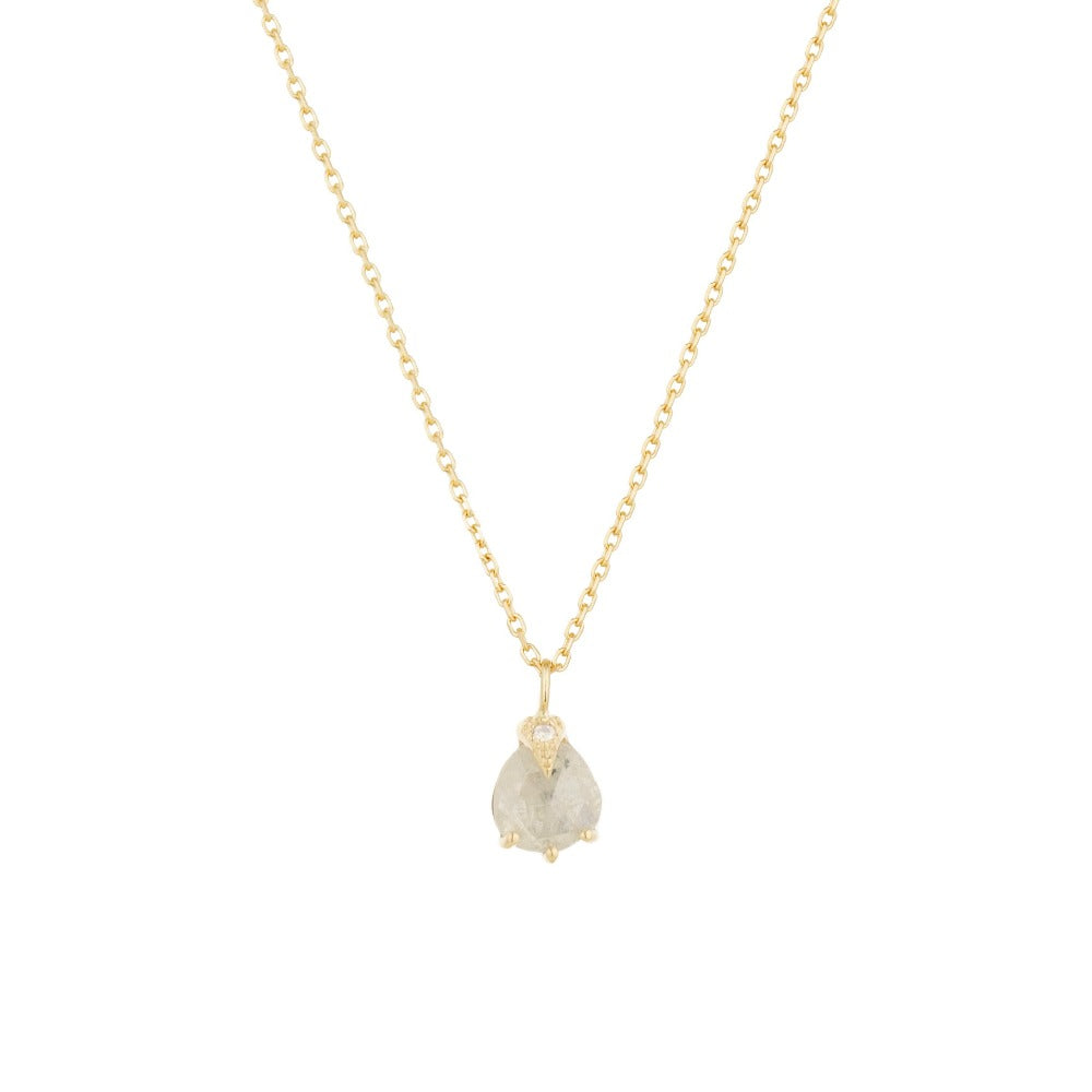 Celine D’aoust gold necklace with grey diamond slice, front view