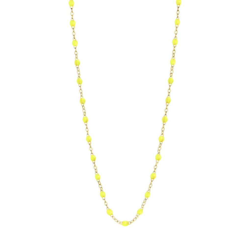 Gigi Clozeau bright yellow and gold beaded necklace, front view