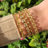 A yellow gold chain bracelet made up of alternating round and elongated oval links.