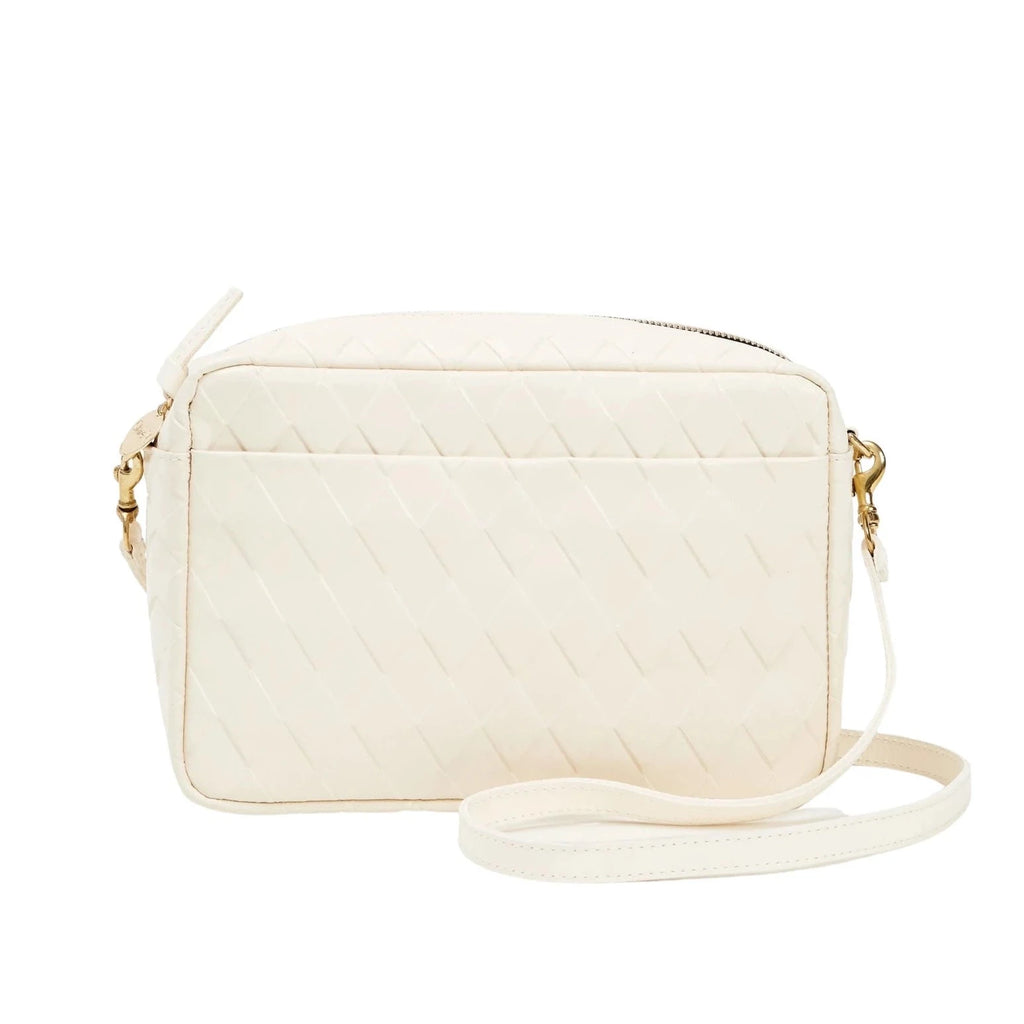Clare V. cream leather purse, front view