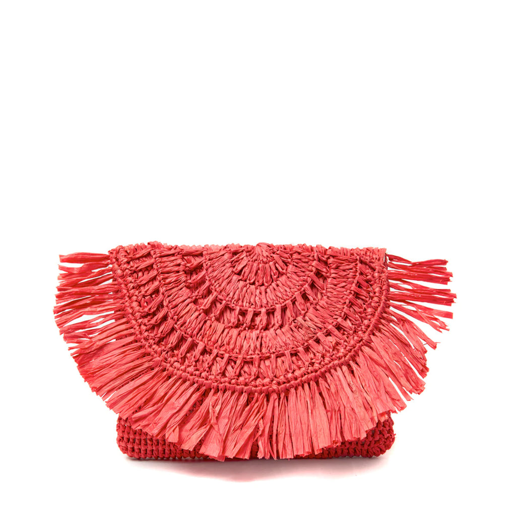 Mar Y Sol red woven raffia pouch, front view