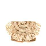Mar Y Sol cream woven raffia pouch, front view