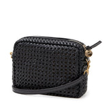 Clare V. black woven leather purse, angled front view
