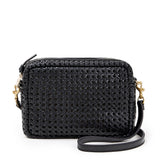 Clare V. black woven leather purse, front view