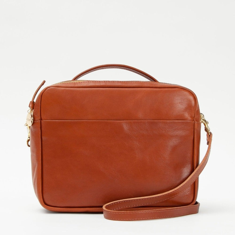 Clare V. brown leather purse, front view