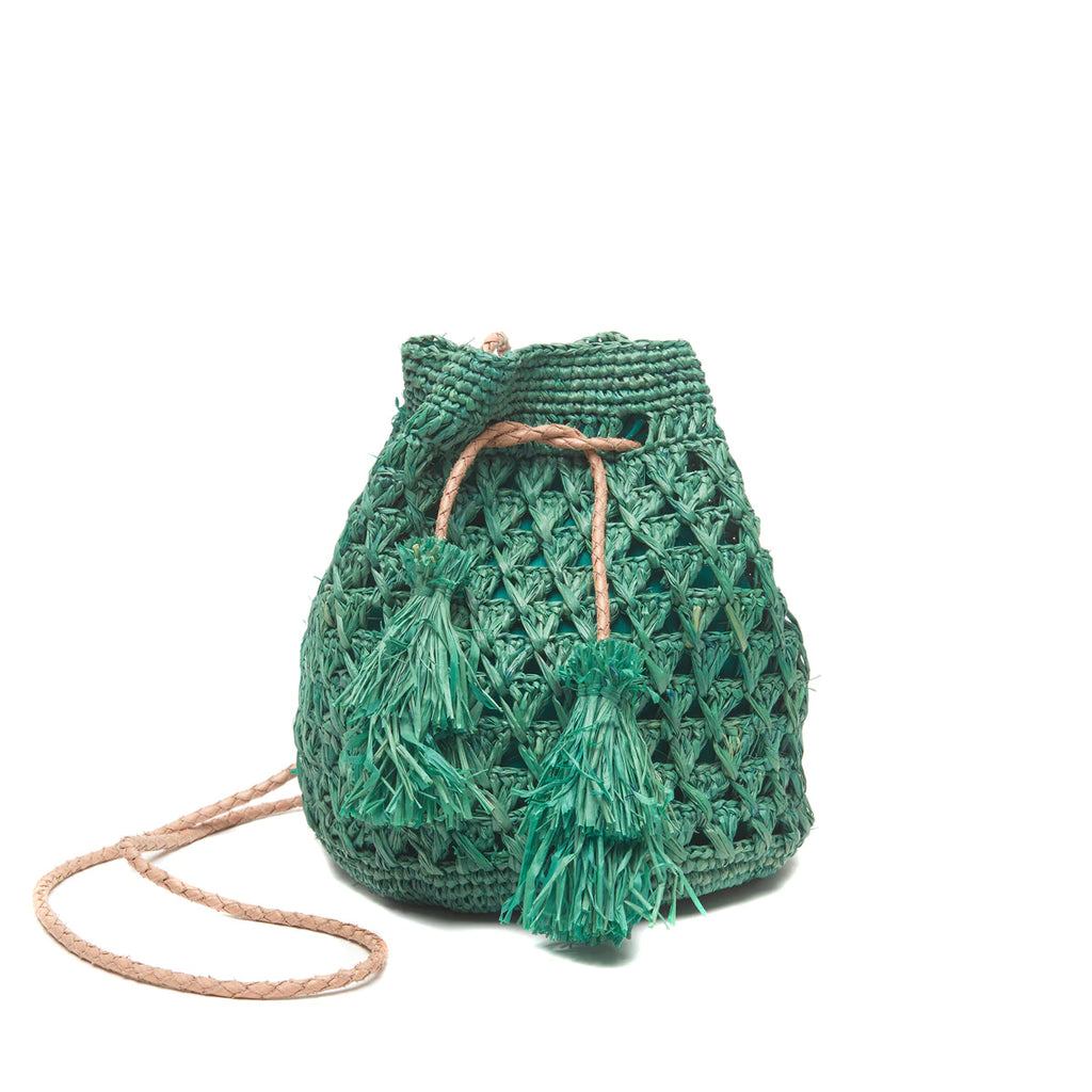 Mar Y Sol green woven raffia bag, front view