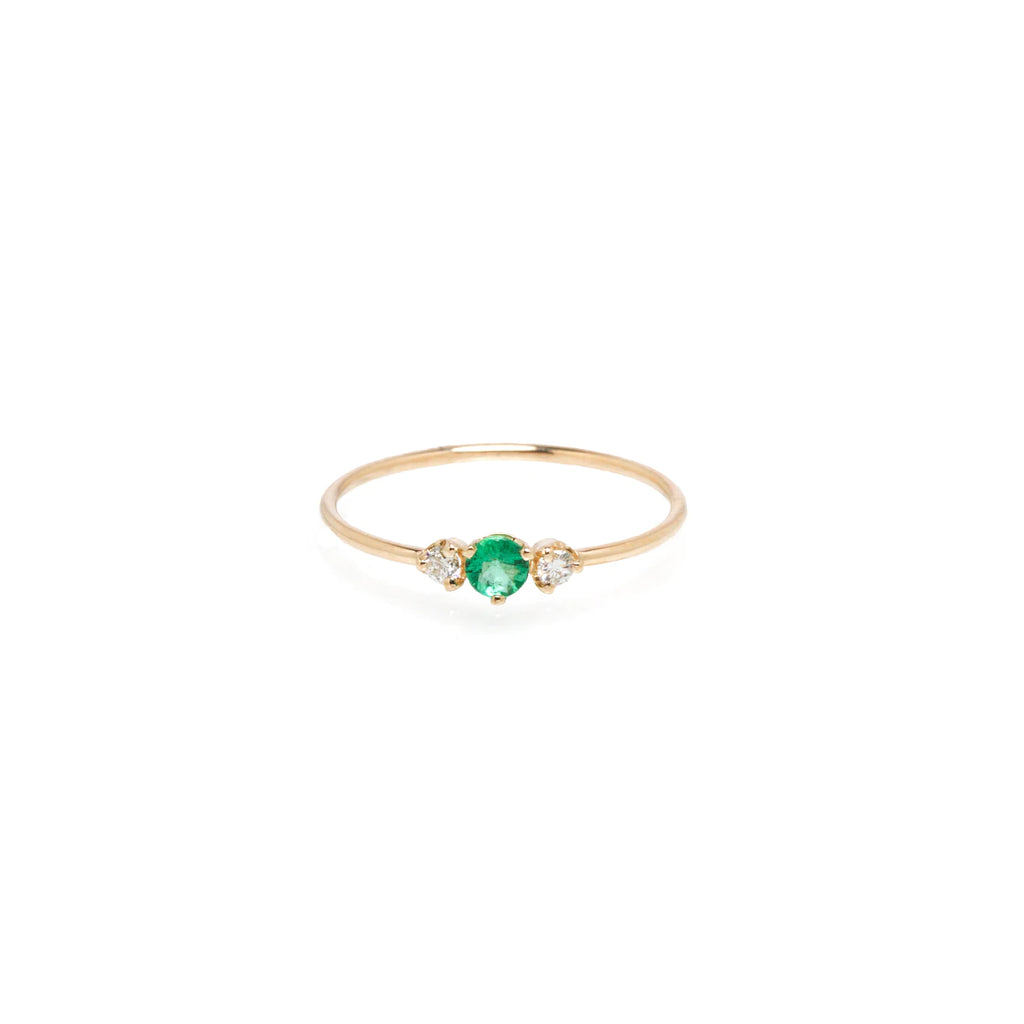 Zoe Chicco gold ring with diamonds and emerald, front view