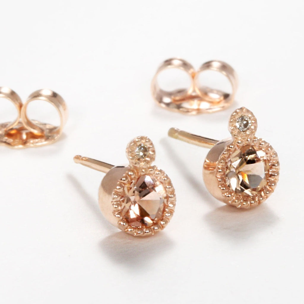 Sirciam rose gold topaz stud earrings, angled front view