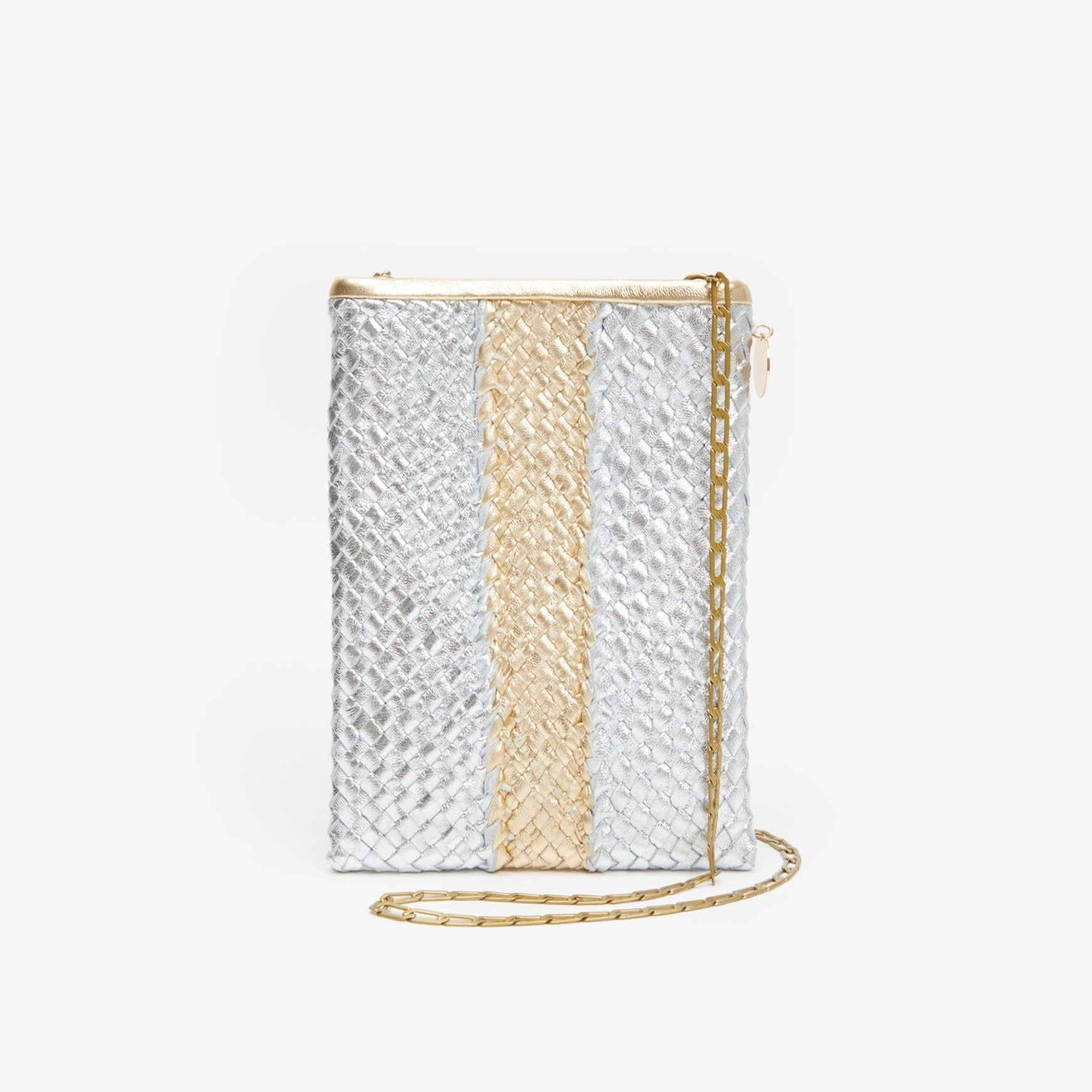 Clare V. Poche Woven Wide Stripe Bag - Gold/Silver