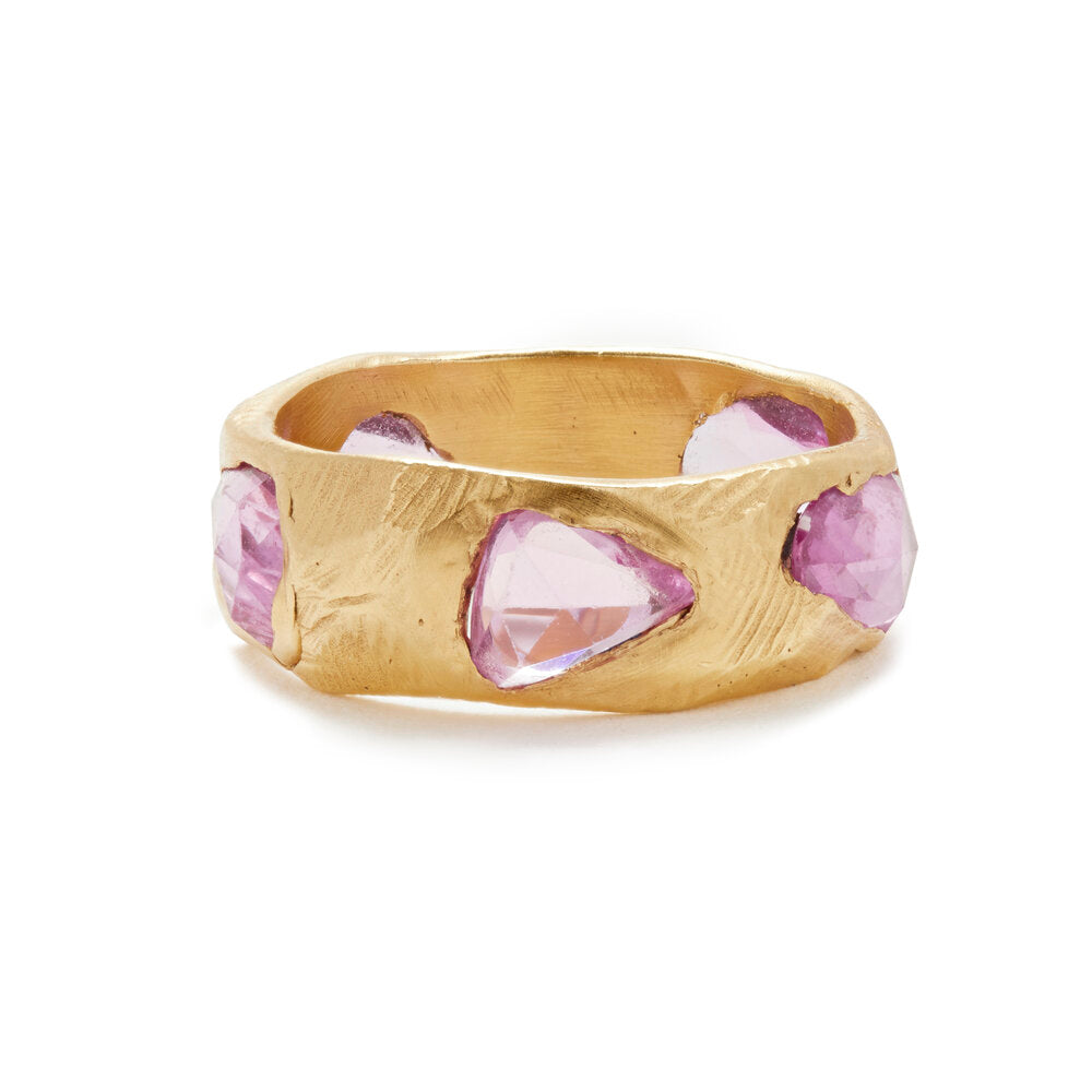Page Sargisson gold band with pink sapphires, front view