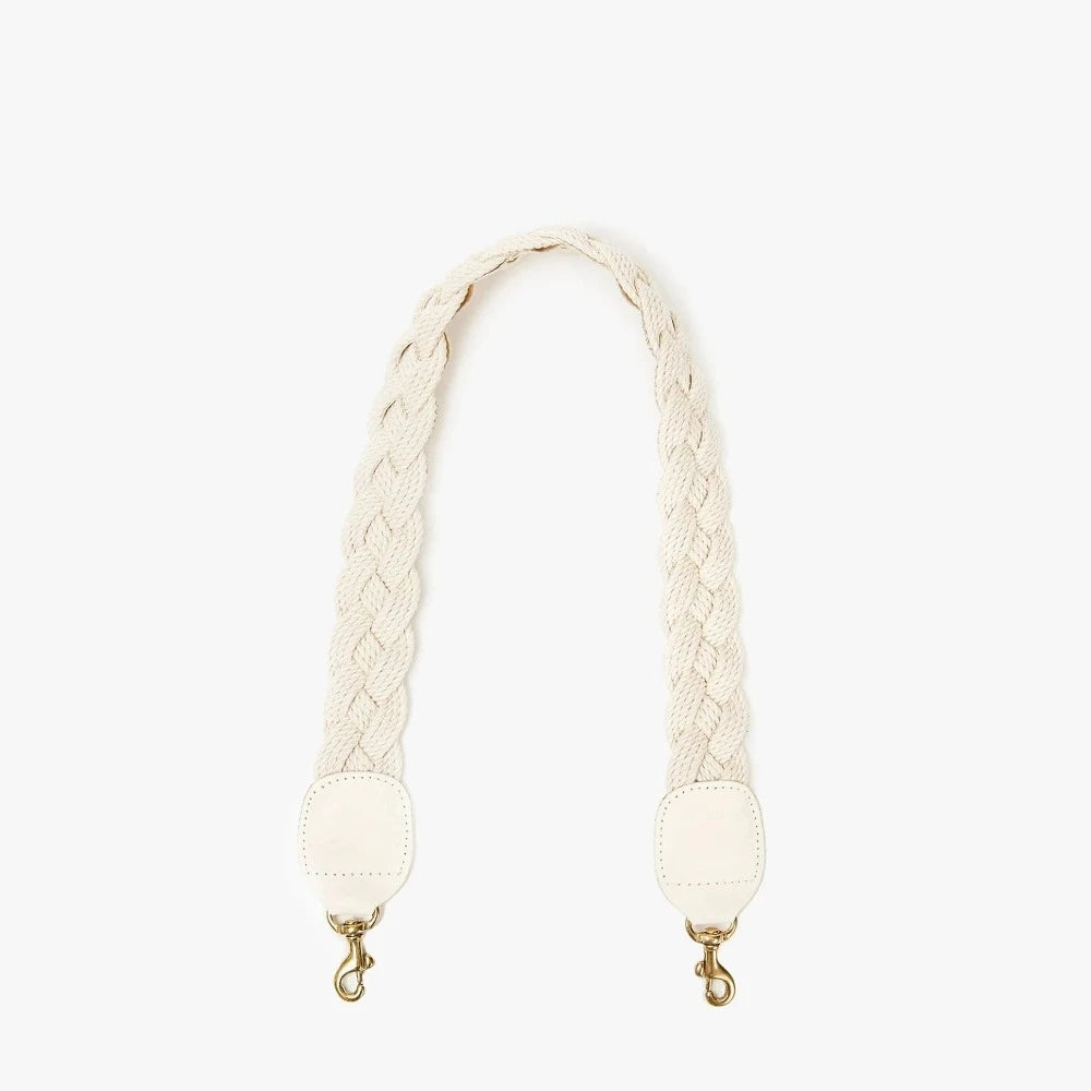 Clare V. cream braided purse strap, front view