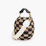 Clare V. cream braided purse strap on bag, side view