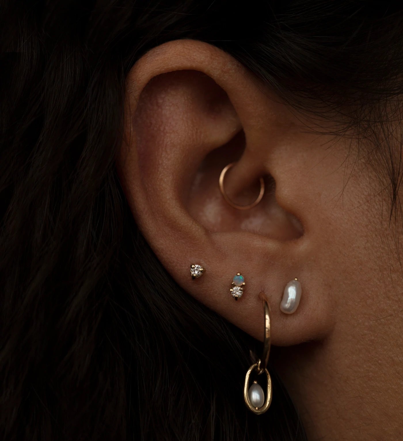 Wwake | Two-Step Opal and Diamond Earring (Single)