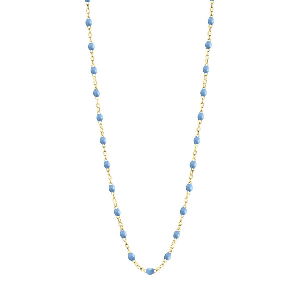 Gigi Clozeau light blue and gold beaded necklace, front view