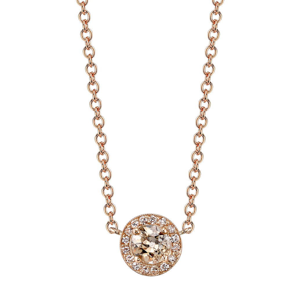Single Stone rose gold chain necklace with diamond pendant, front view