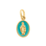 Gigi Clozeau turquoise and gold virgin mary charm. front view