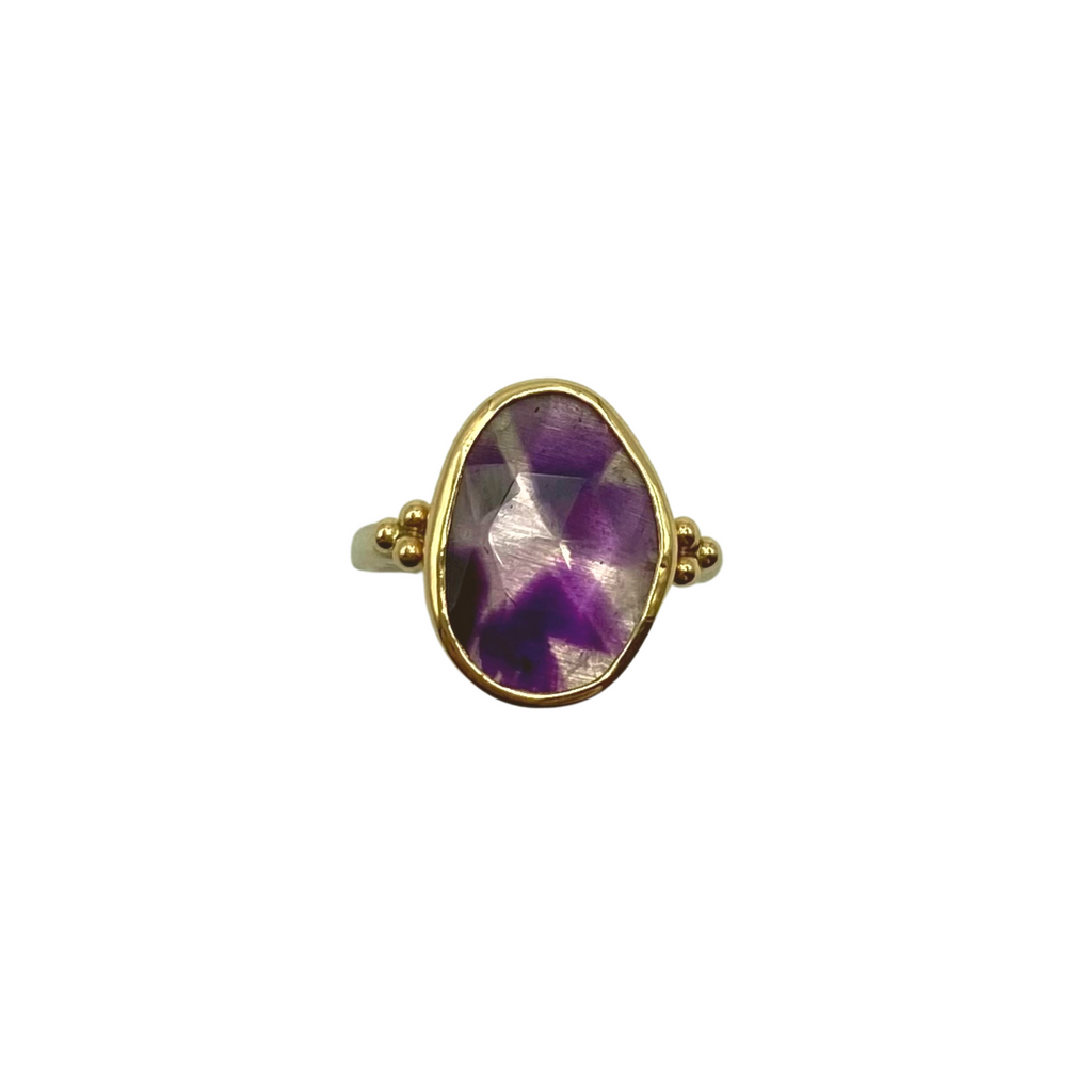Emily Amey silver and gold ring with amethyst, front view