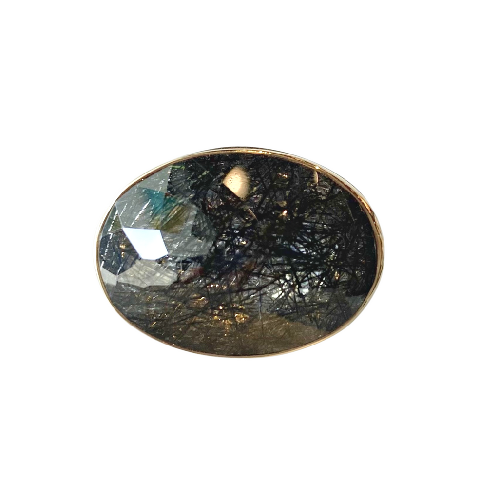Jamie Joseph black quartz ring with gold and silver, front view