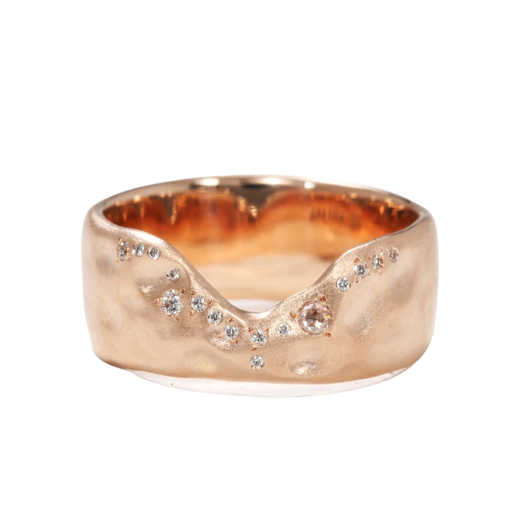 Sirciam rose gold arched band with diamonds, front view
