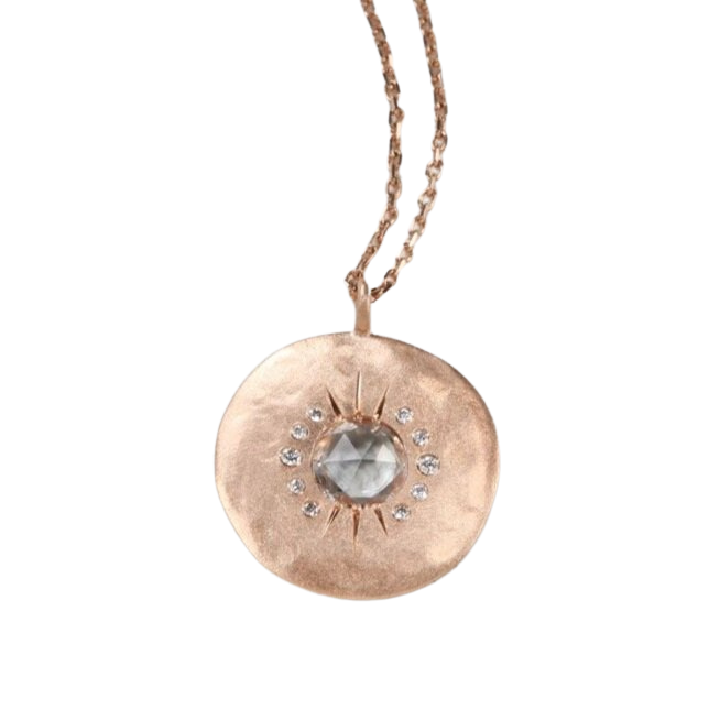 Sirciam rose gold necklace with sapphire and diamond, front view