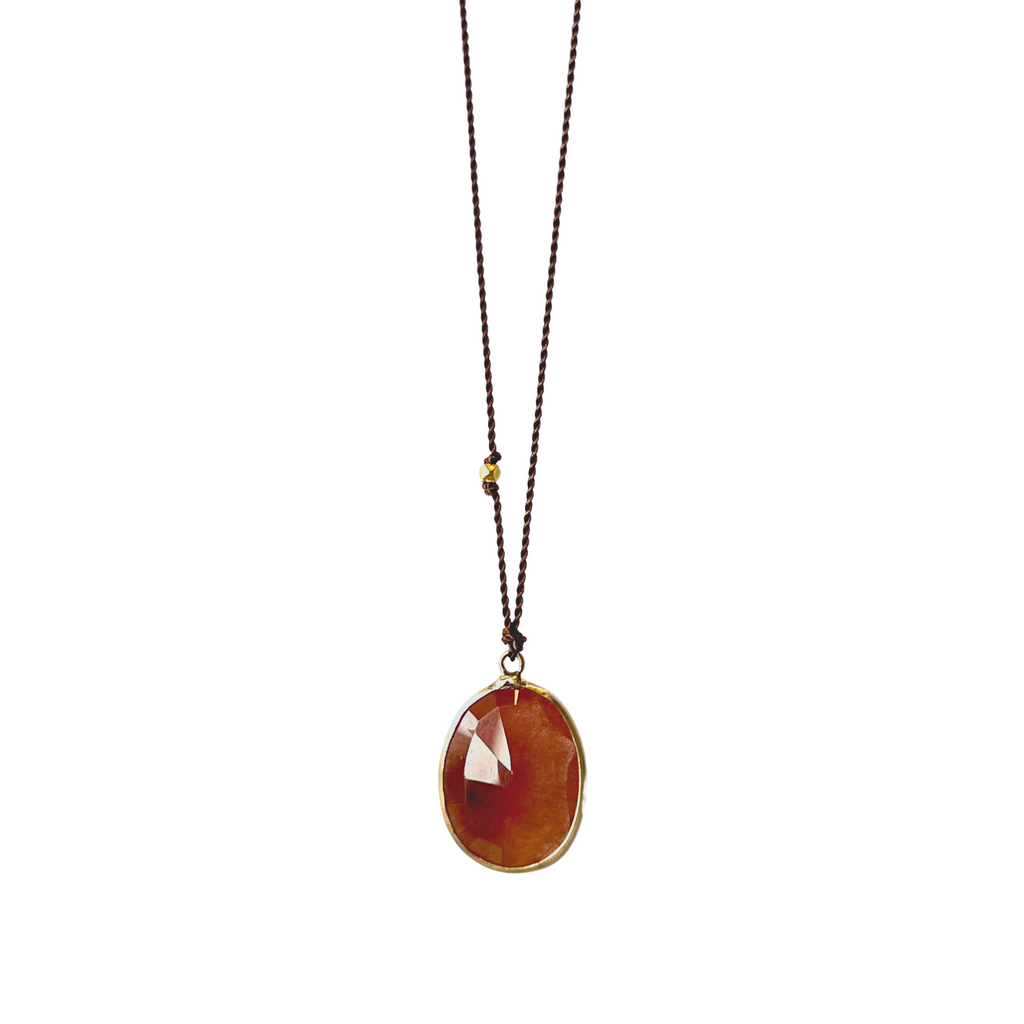 Margaret Solow nylon cord necklace with sunstone, front view