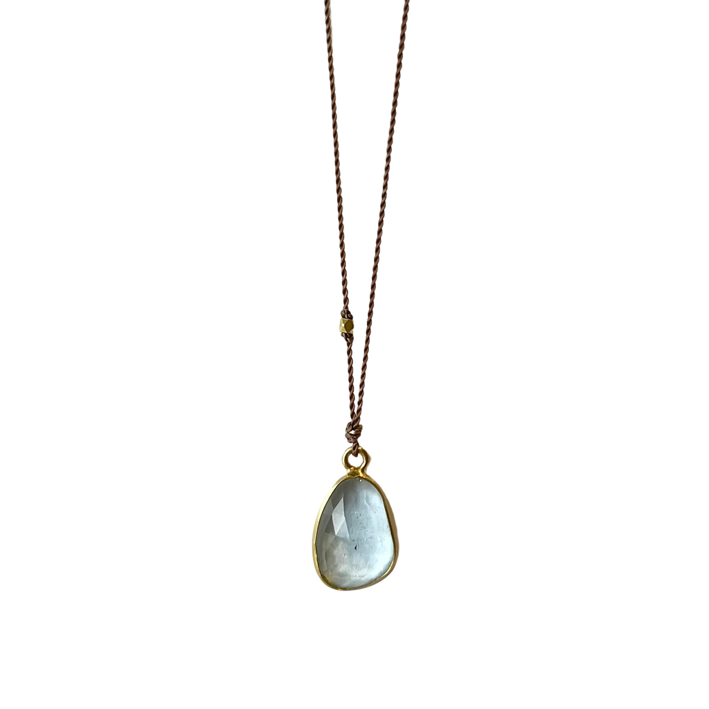 Margaret Solow aquamarine necklace on nylon cord, front view