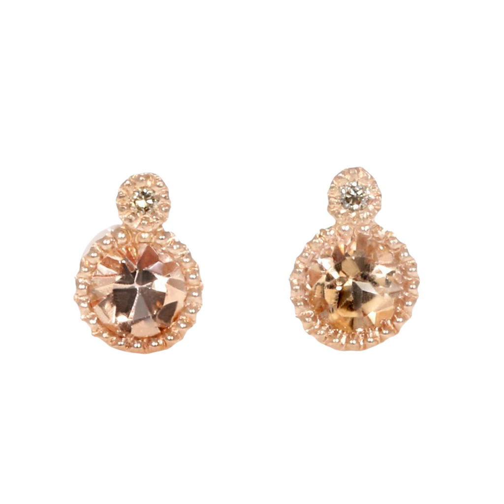 Sirciam rose gold stud earrings with topaz and diamonds, front view