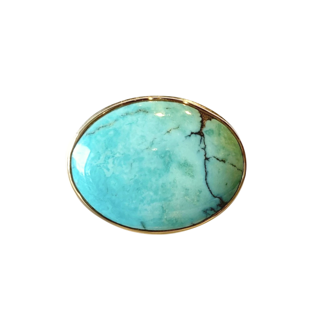 Jamie Joseph turquoise ring with gold and silver, front view