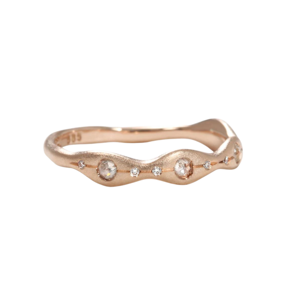 Sirciam rose gold band with diamonds, angled front view