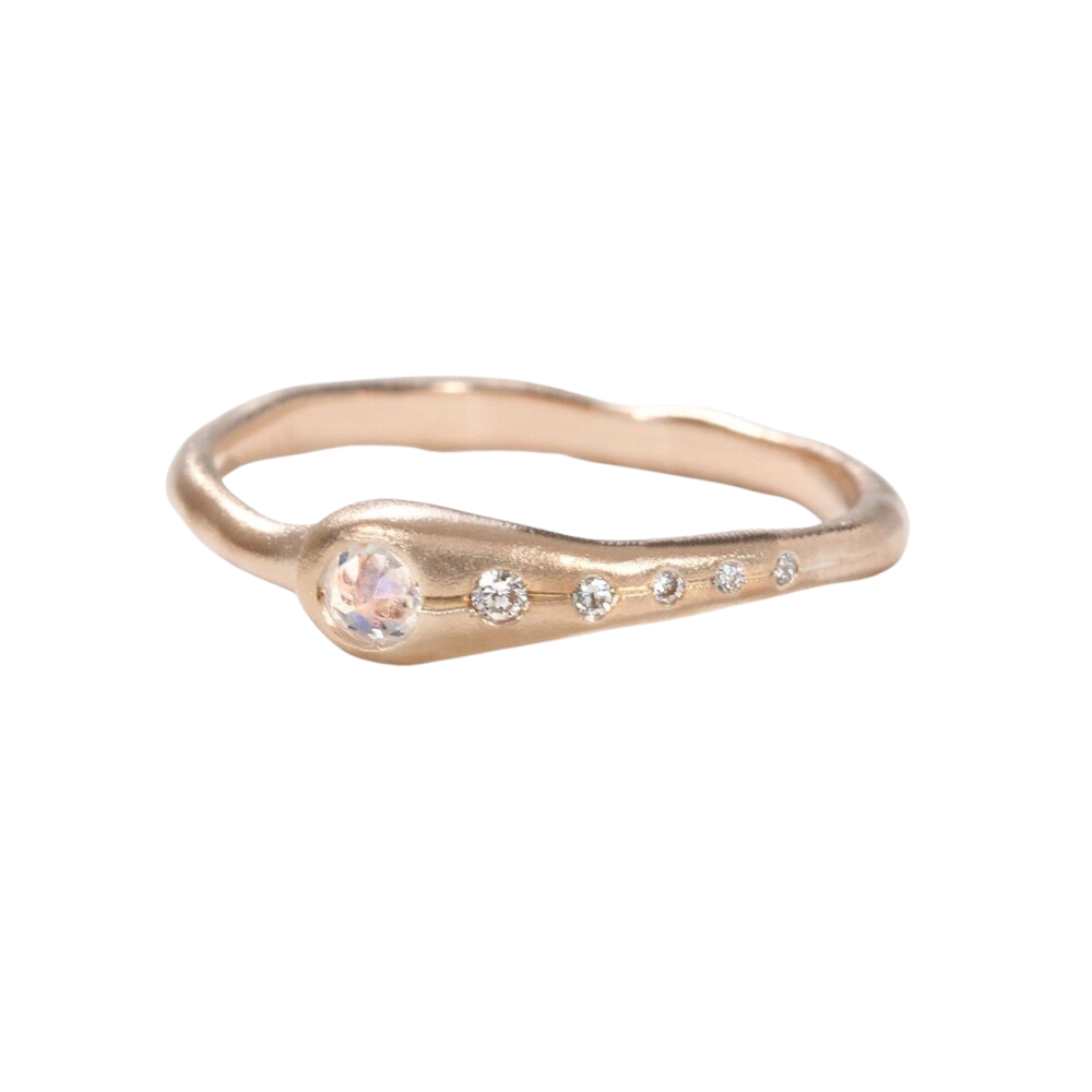 Sirciam rose gold band with diamonds, angled front view
