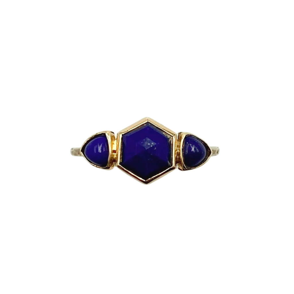 Emily Amey gold and silver ring with lapis, front view