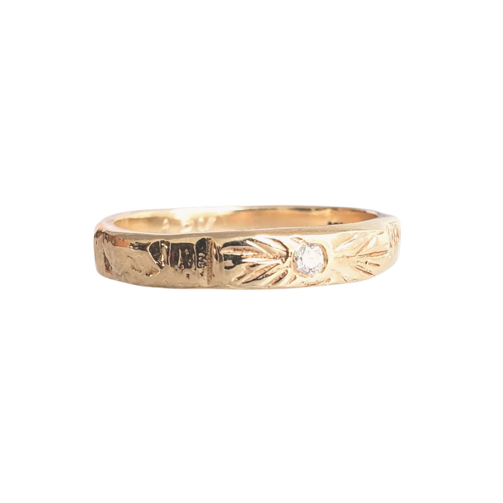 Communion by Joy gold band with diamond, front view