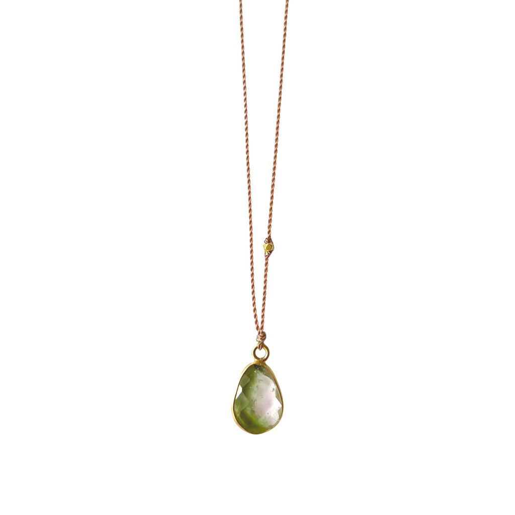 Margaret Solow nylon cord necklace with watermelon tourmaline, front view