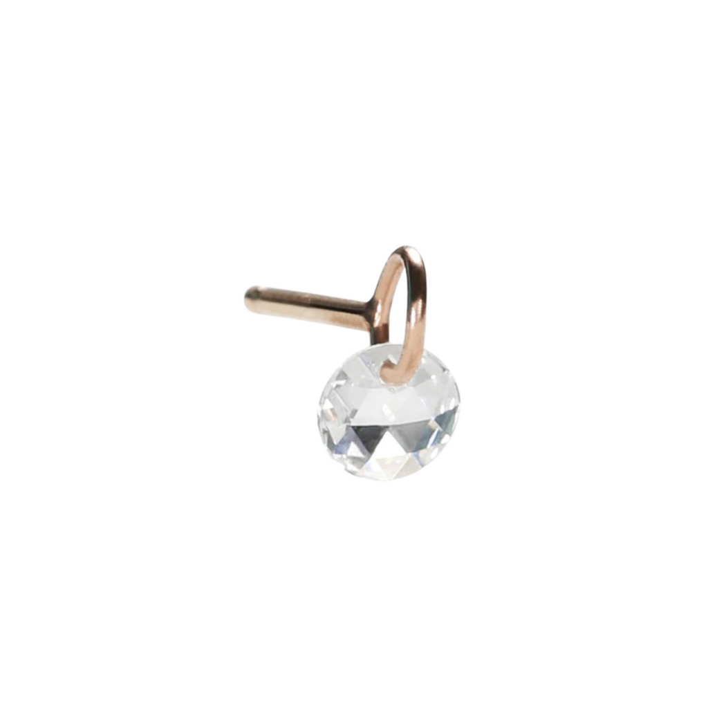 Sirciam rose gold stud earring with diamond, angled front view